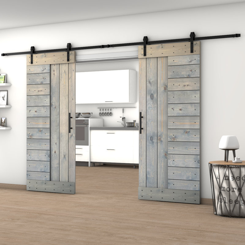 Dessliy Paneled Wood and Metal Painted Barn Door with Installation
